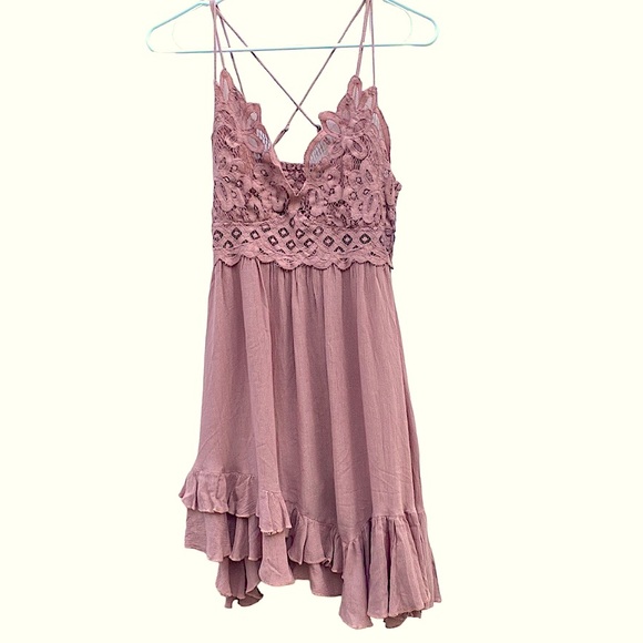 NWT Free People Womens size small Adella lace Slip Flowy Dress Dusty Rose - Picture 5 of 11